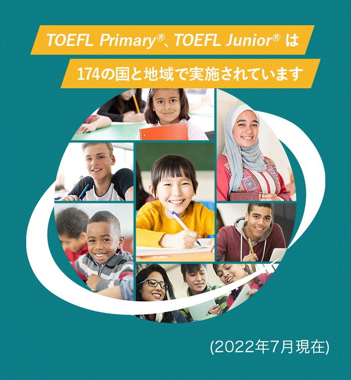 TOEFL Primary®、TOEFL Junior®は、174の国と地域で実施されています